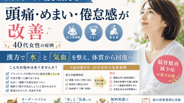【脳脊髄液減少症の漢方治療】ブラッドパッチ後も改善しない頭痛・めまい・倦怠感が改善｜40代女性の症例